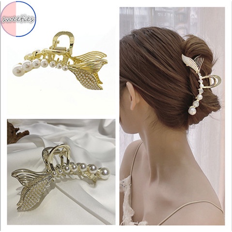 Kẹp tóc hình đuôi cá đính ngọc trai giả thời trang cho nữ