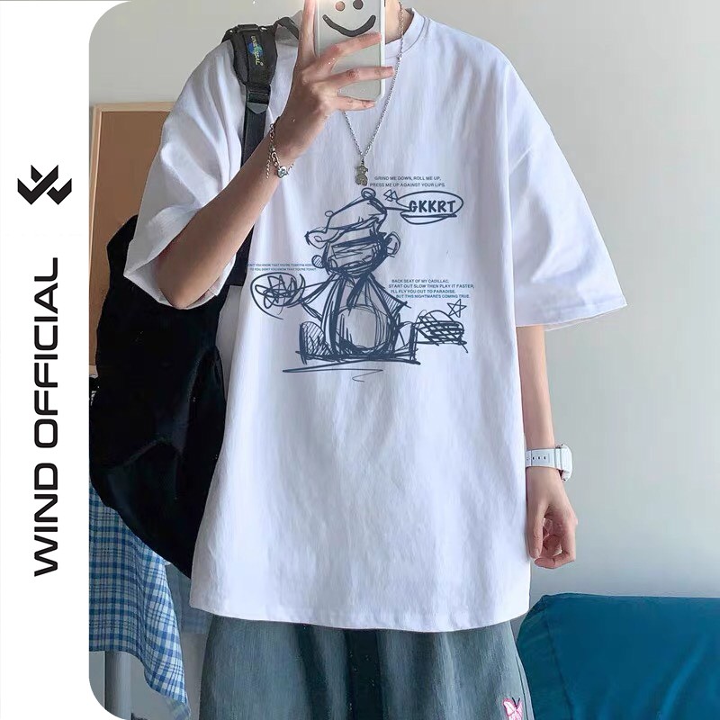 Áo thun tay lỡ WIND phông unisex form rộng GKKRT nam nữ oversize cotton ulzzang