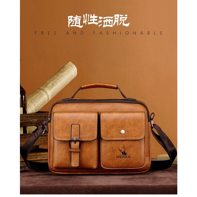 Túi đeo vai bằng da PU phong cách vintage dành cho nam