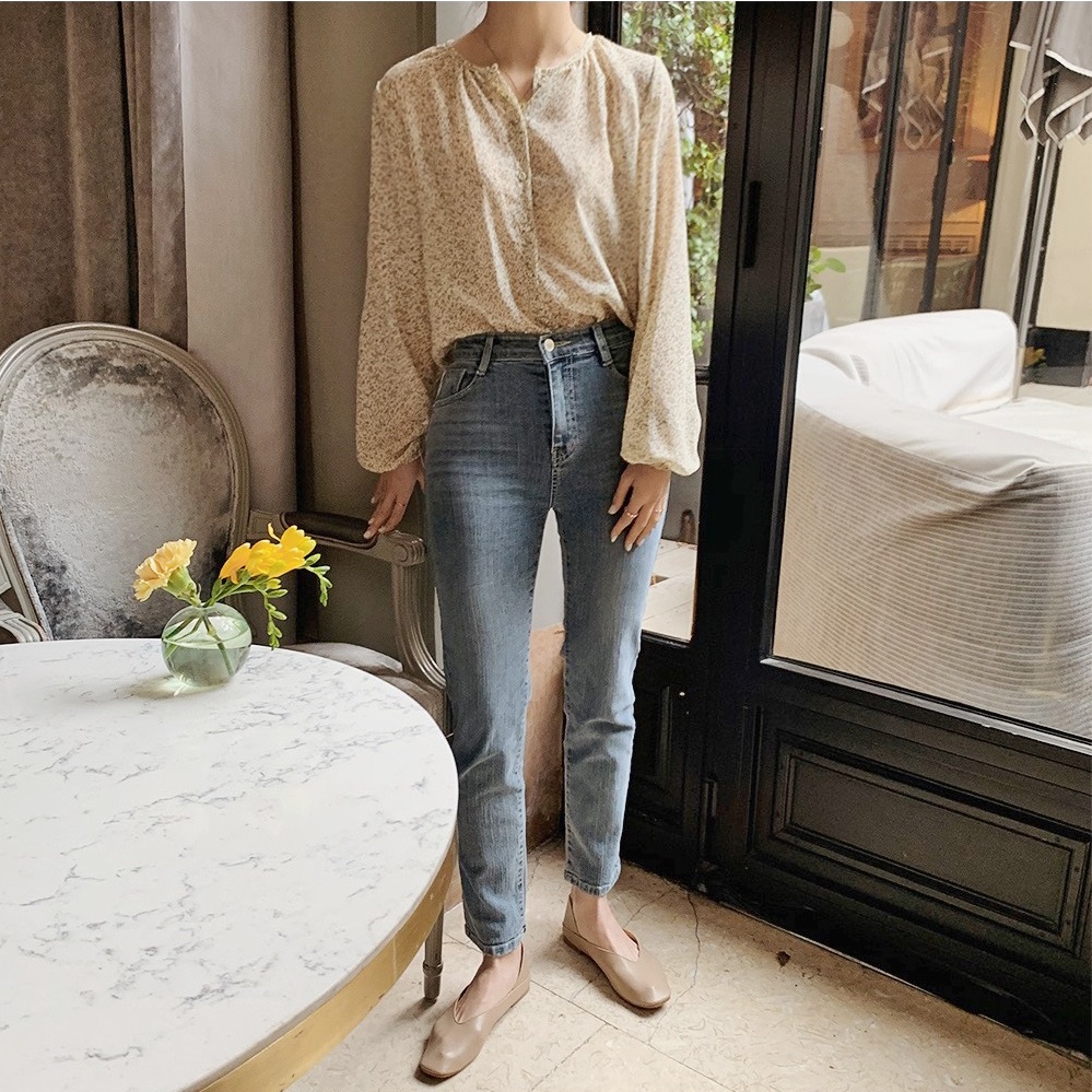 SUXI Áo Sơ Mi Nữ Dài Tay In Hoa Thời Trang Hàn Quốc