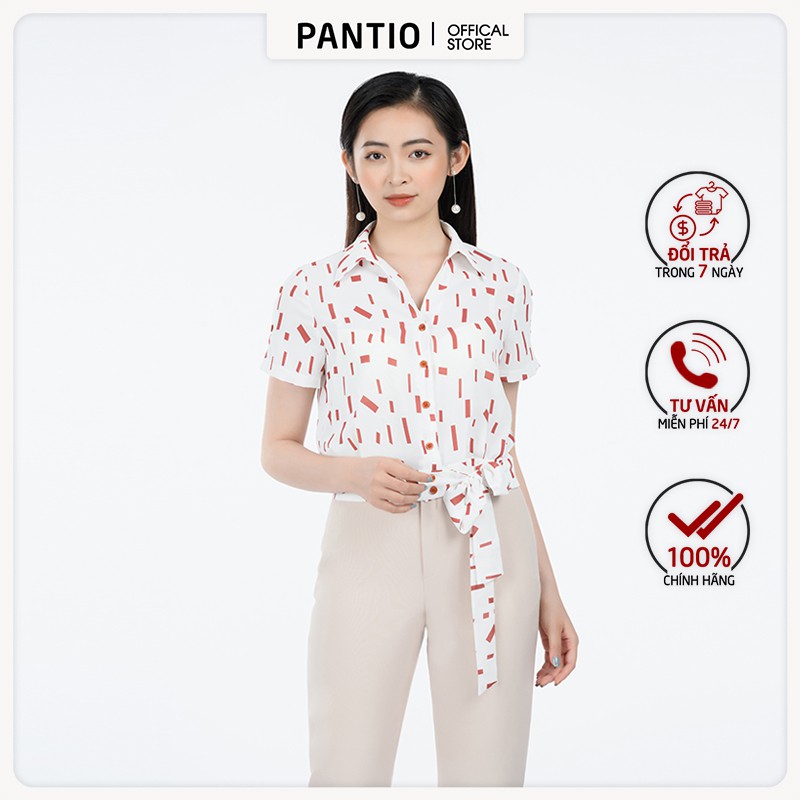 Áo sơ mi nữ chất liệu lụa, dáng suông, ngắn tay FAS32661 - PANTIO