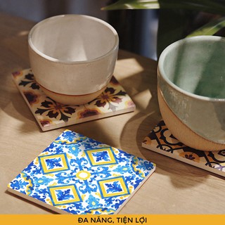 Đế Lót Ly Vuông, Miếng Lót Cốc Thấm Hút Nước Bằng Gốm Cao Cấp Phiên Bản Họa Tiết Gạch Vintage - CTLT004 STORMBREAKER