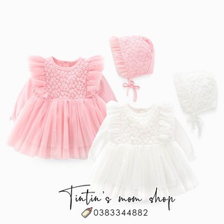 Set váy công chúa cánh tiên thêu hoa đầy tháng/ thôi nôi cho bé gái 0-2 tuổi (Kèm mũ bèo tiểu thư)