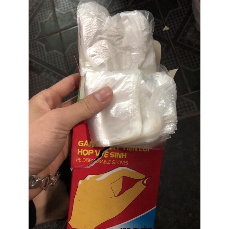 Hộp 100 chiếc găng tay nilon cao cấp không mùi, bao tay nilon
