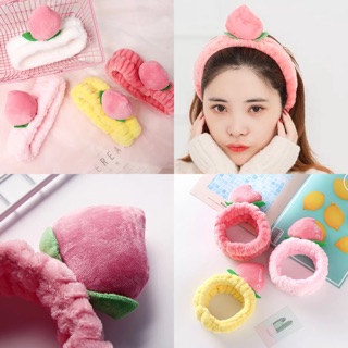 (Băng đô rửa mặt) Băng đô turban quả đào xinh xắn - vải bông mềm mịn