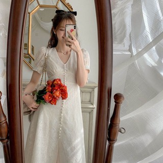 Đầm nữ tay ngắn cổ chữ v thời trang quyến rũ