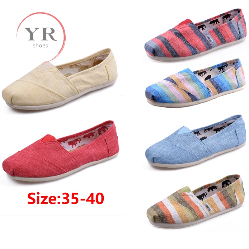 Giày lười vải lanh kẻ sọc màu sắc xinh xắn thời trang cho nữ toms shoes