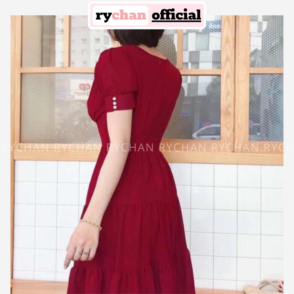 DX814 - Đầm Xòe Đính Ngọc Tay Phồng 3 Màu