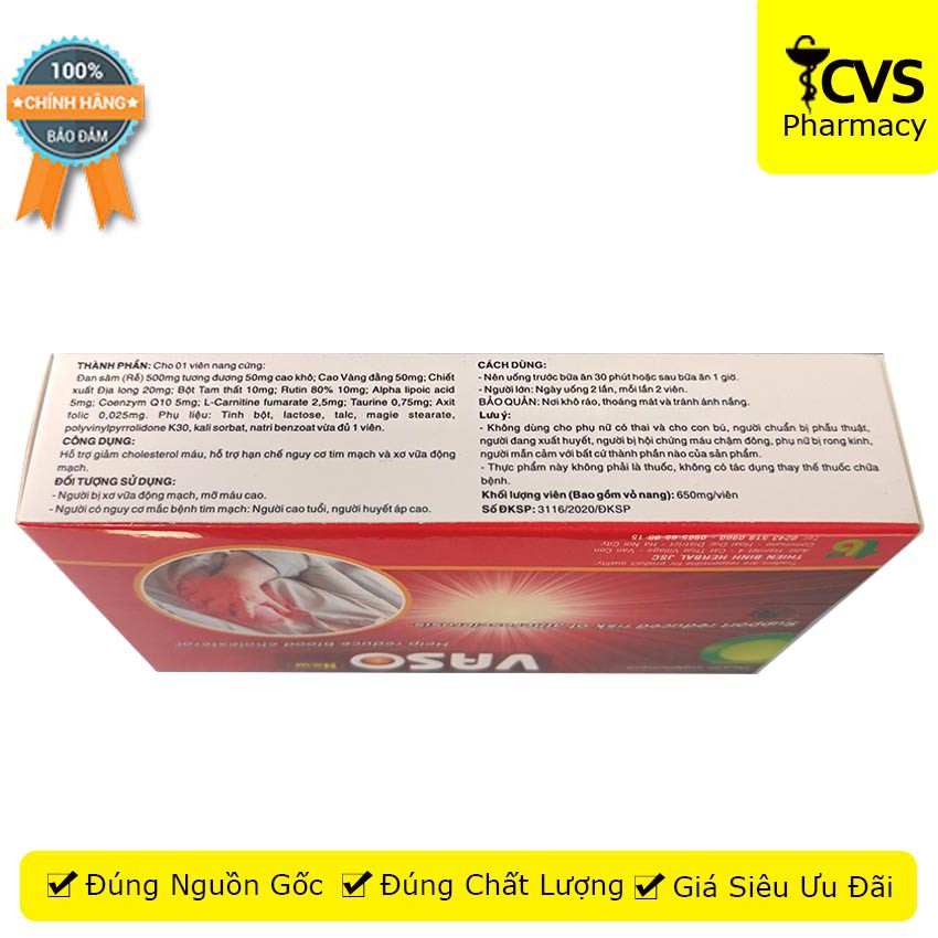 Viên Uống Vaso New - Giúp Tim Mạch Khỏe Mạnh, Giảm Nguy Cơ Nhồi Máu Cơ Tim