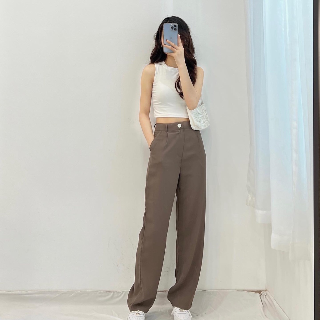 Quần culottes ống rộng nữ suông trượt chéo mỏng mùa hè, không có chun sau- Miho House