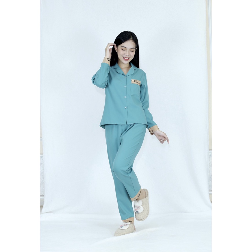 Đồ bộ Pijama nữ P20 XANH ĐÁ bộ ngủ dài tay quần dài  PHA CHỮ Thoải Mái Nhẹ Nhàng