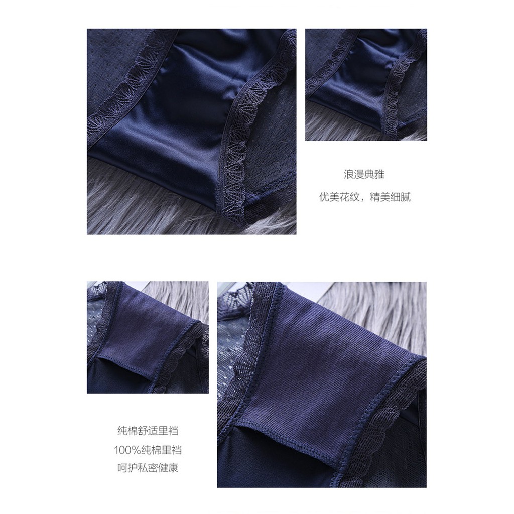 Quần Lót Lụa 100% Cotton Lưng Thấp Phối Ren Trong Suốt Siêu Mỏng Quyến Rũ Dành Cho Nữ