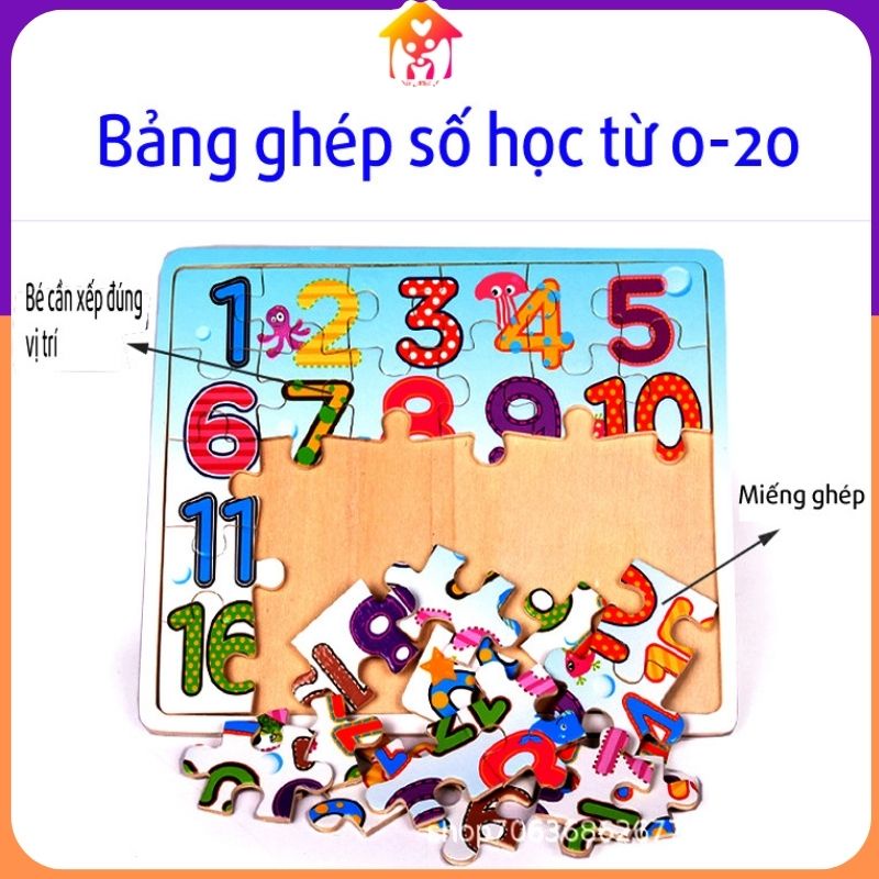 Đồ chơi xếp hình số học và bảng chữ cái chất liệu gỗ loại 30 mảnh cho bé