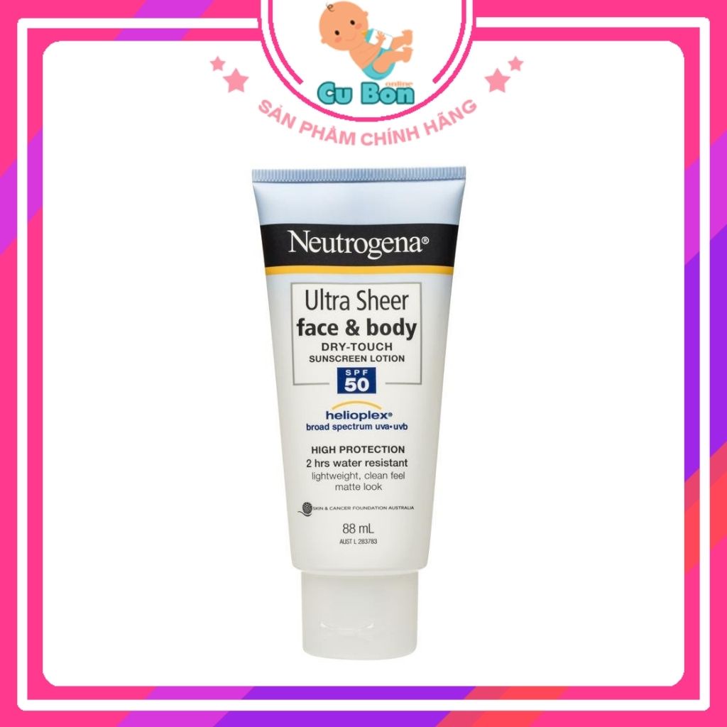 Kem chống nắng toàn thân Neutrogena Ultra Sheer Face &amp; Body Dry Touch Sunscreen Lotion SPF50 88mL