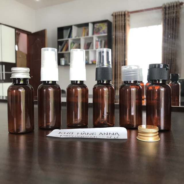 [Chai Hủ lọ 30ml] Chai Pet Nâu- Chai nhựa trong suốt chiết Mỹ phẩm- Chai Nâu 30ml Xịt sương/ xịt giọt/ nắp bật/ nắp nhôm