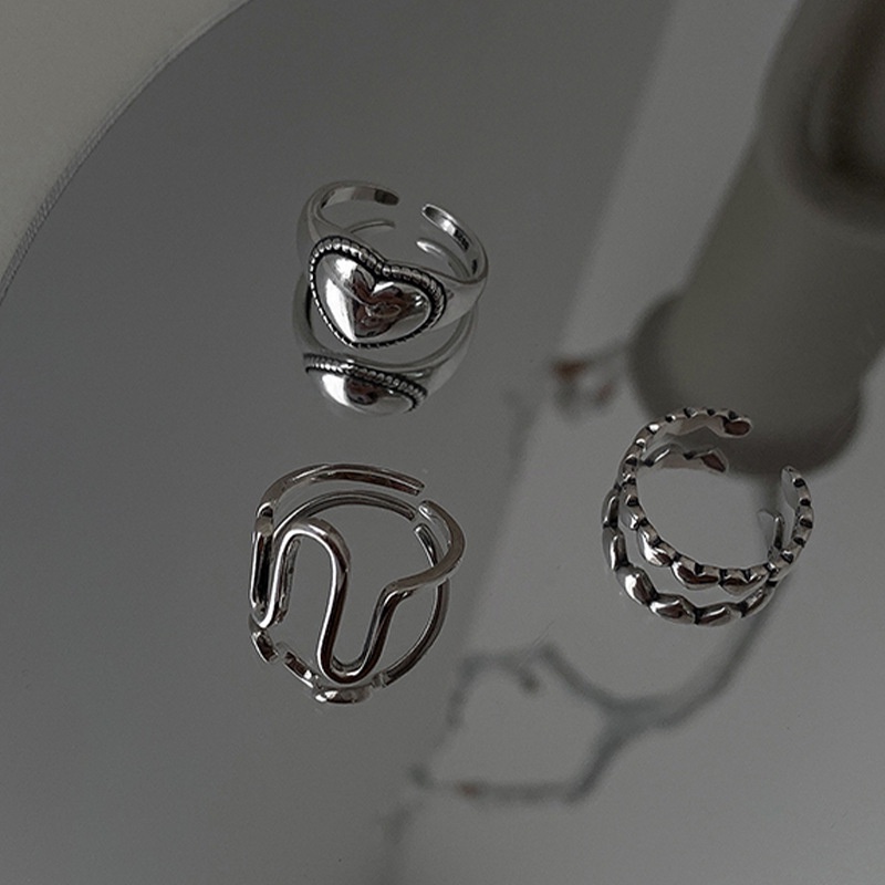 Bộ 3 Nhẫn Bạc Hình Trái Tim Và Sóng Cho Nữ