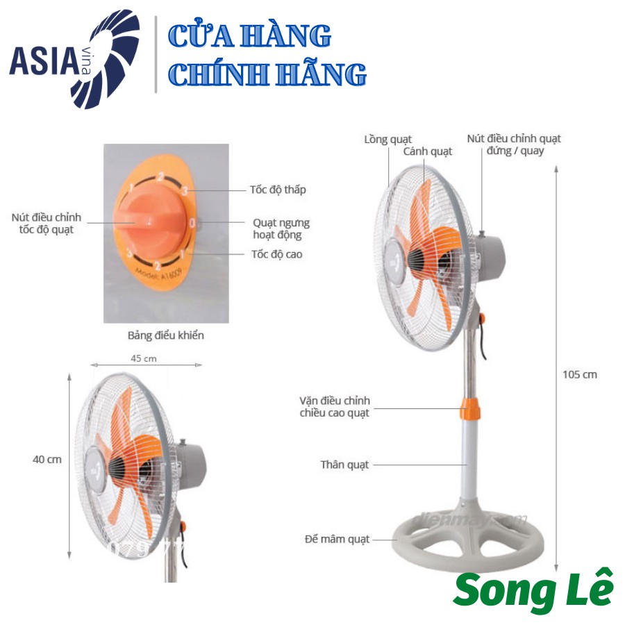 Quạt lửng ASIA vina A16009 - 45W - 5 Cánh 40 cm