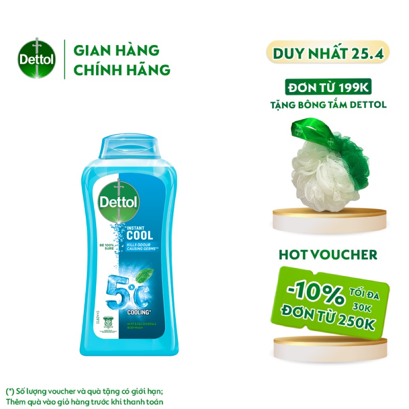 [Mã FMCGDET52 giảm 8% đơn 250k] Sữa tắm Dettol mát lạnh tức thì - chai 250g