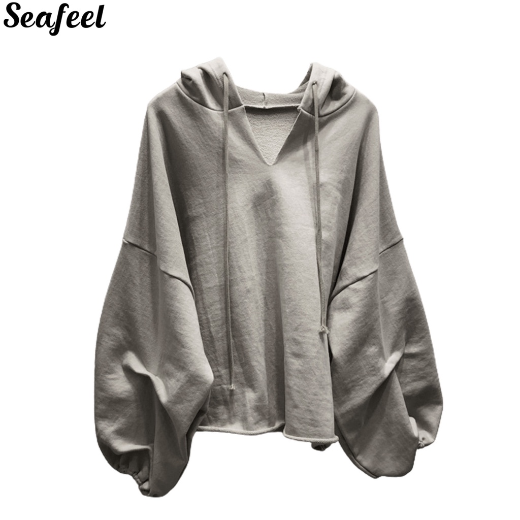 Áo hoodie cánh dơi mềm mại cổ chữ V thời trang đường phố cho nữ