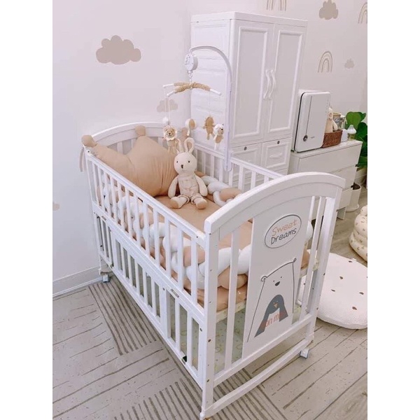 Bộ nôi đa năng 6in1 kèm đủ: đệm, ga, quây xoắn, gối mây/vương miện,màn)