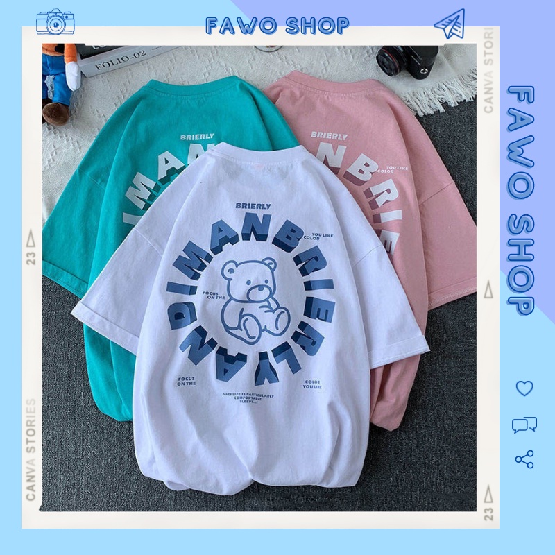 Áo thun Unisex form rộng tay lỡ, Áo phông nam nữ cotton thấm hút, dày dặn mềm mịn họa tiết BRIERLY