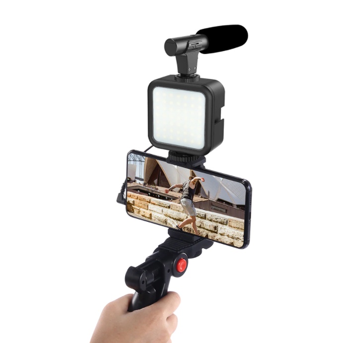 Micro Thu Âm + LED quay Vlog Bộ Vlog Shot Kit - Dùng Cho Máy Ảnh Điện Thoại Quay Video, Livestream, Vlog - Bảo Hành 12