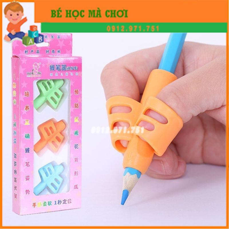 Dụng cụ xỏ 2 ngón cầm bút silicon chỉnh tư thế cầm bút đúng cho bé tập viết