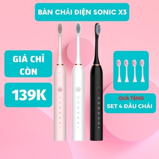 Bàn chải điện Sonic X3 2022 tặng kèm 4 đầu bàn chải đánh răng tự động 6 chế độ rung loại bỏ cao răng đánh bay mảng bám