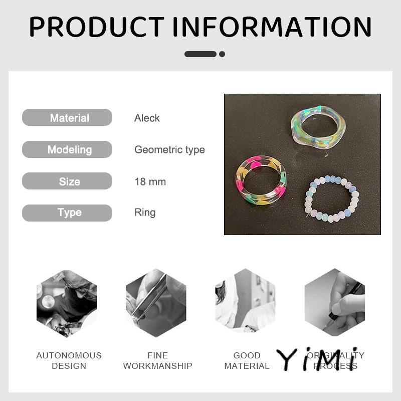 Bộ 3 Nhẫn Acrylic Trong Suốt Đính Hạt Hình Trái Tim Nhiều Màu