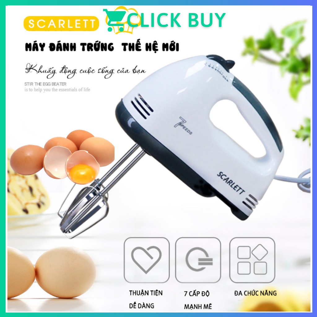 Máy Đánh Trứng Cầm Tay 7 Tốc Độ Công Suất 180W Kèm 4 Đầu Khuấy INOX Cao Cấp Bảo Hành Uy Tín