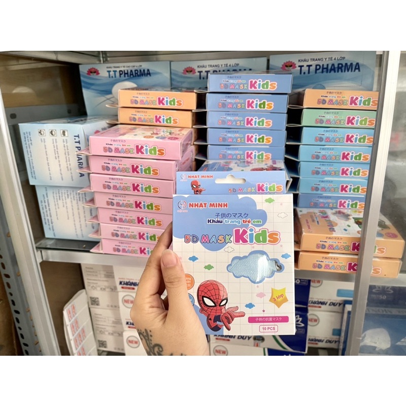 combo 5 hộp khẩu trang( 1 hộp 10 cai)  khẩu trang trẻ em 5D mask kids Nhật Minh giá 40k/5 hộp