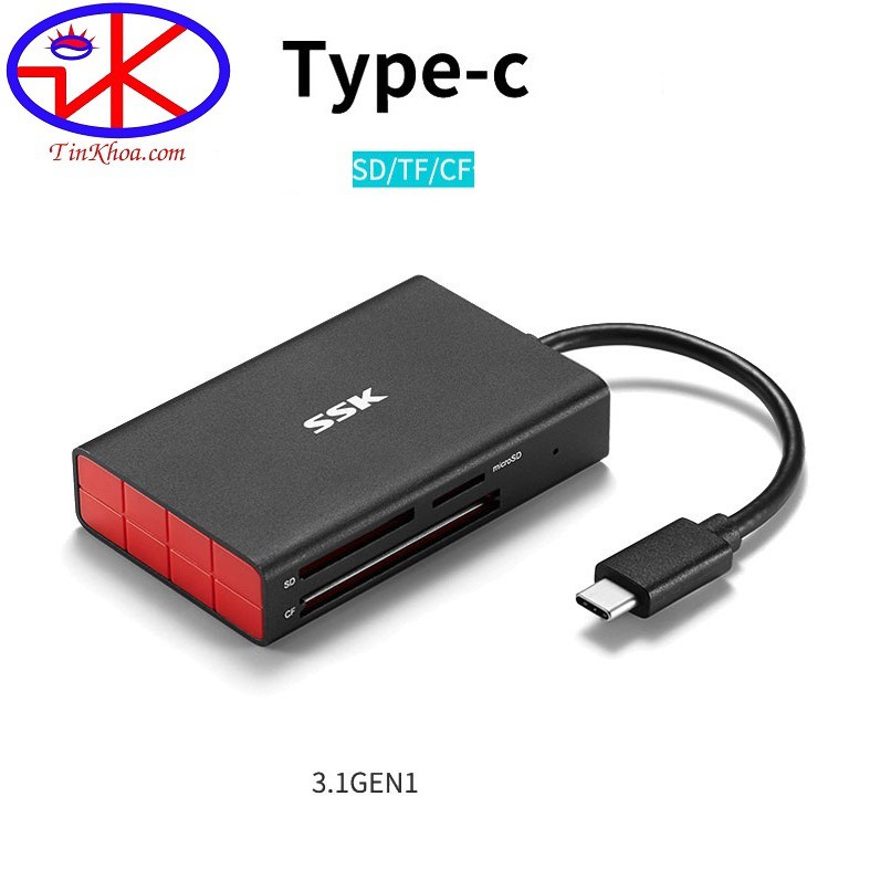 Đầu đọc thẻ cổng type c CF/TF/SD Card Reader SSK SCRM 340