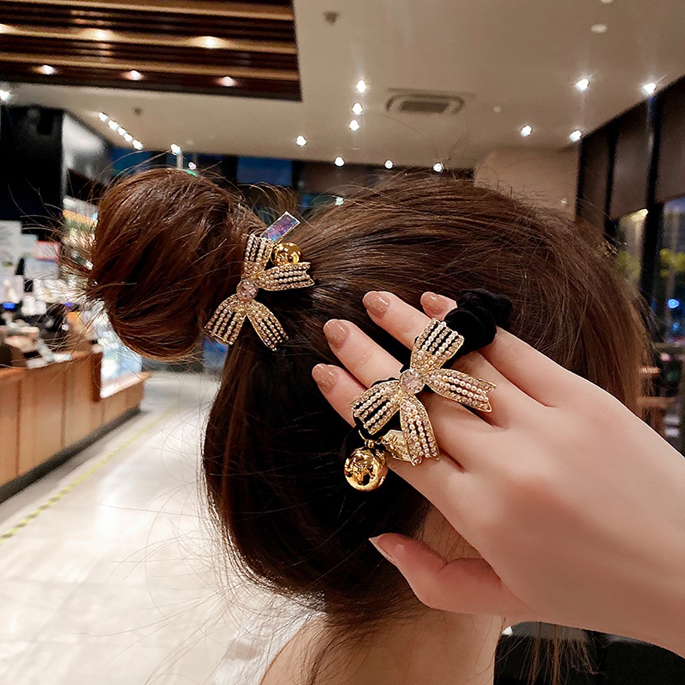 Dây Buộc Tóc Cao Su Co Giãn Hình Nơ Đính Đá Phong Cách Hàn Quốc Thanh Lịch Cho Nữ