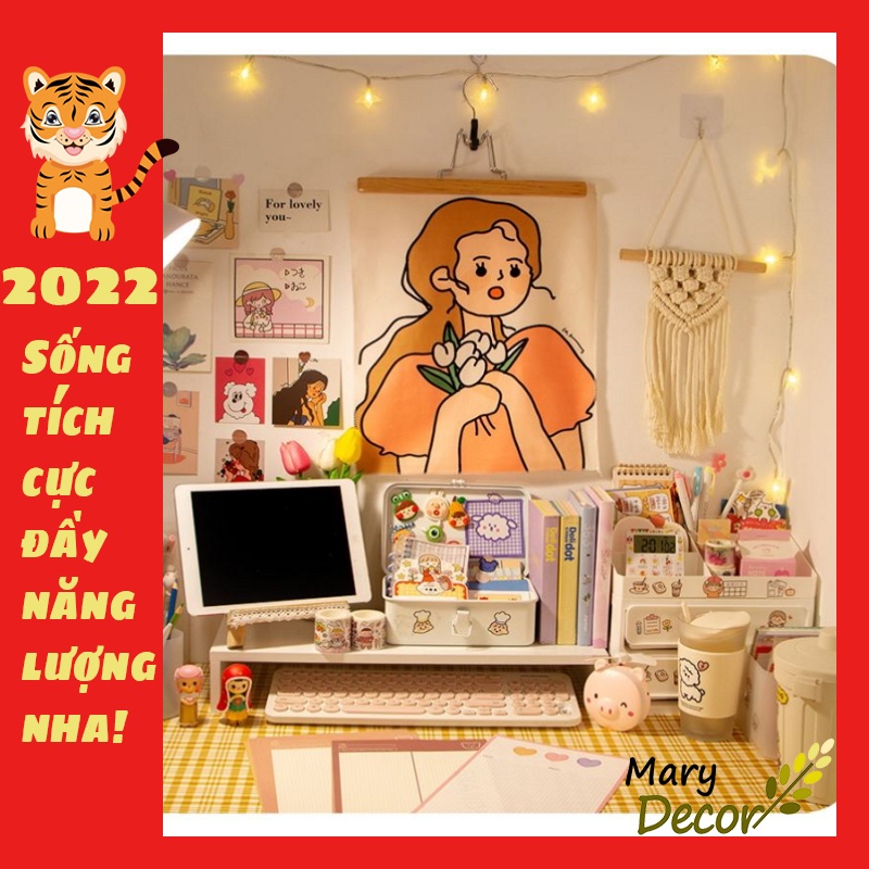 Sticker dán / Tấm tranh vải treo tường hình cô gái dễ thương trang trí cho phòng ngủ 32cm x 41 cm - Mary Decor