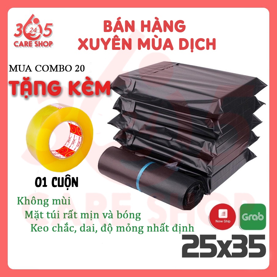 COMBO 20 Túi Đóng Hàng Niêm Phong CARESHOP365 tự dính Size 25x35cm  Đóng Gói Áo Khoác, Balo - CT18