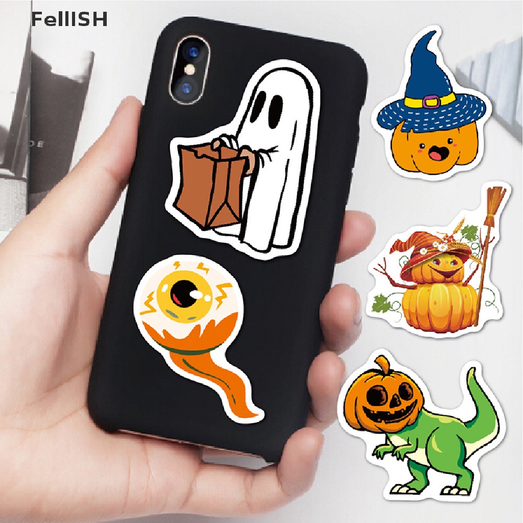 Bộ 50 Miếng Dán Graffiti Hình Bí Ngô Halloween Trang Trí Laptop Guitar Hành Lý Ván Trượt 439br