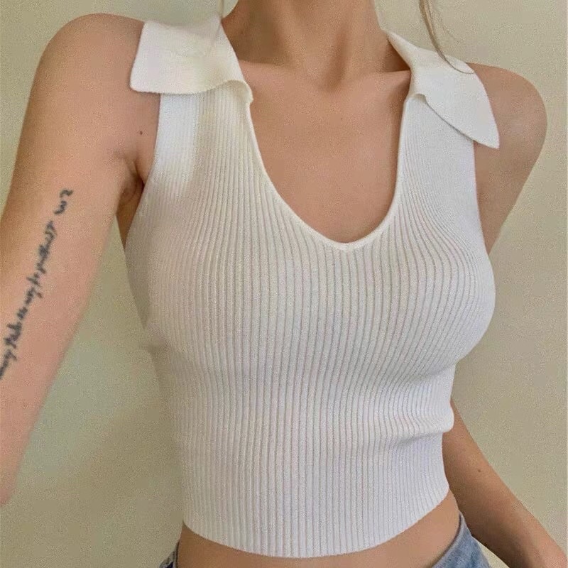 Áo croptop dệt kim cổ Polo tim | BigBuy360 - bigbuy360.vn