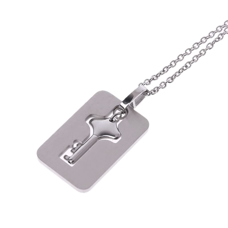 Set vòng tay và dây chuyền bằng thép titan mặt hình chìa khóa và ổ khóa