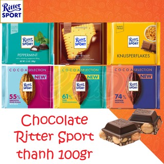 (20 vị) Chocolate Ritter Sport thanh 100gr