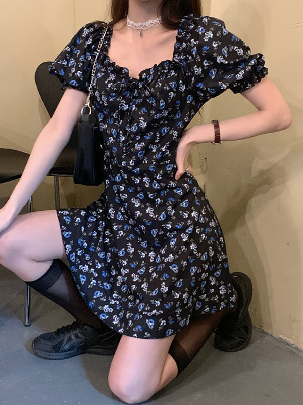 [QUÀ TẶNG LÀ GÓI XẢ VẢI BẠN NHÉ] Váy midi dài 2021 [COCORY] đầm midi dài hoa nhí cổ vuông tay ngăn thời trang hàn quốc | BigBuy360 - bigbuy360.vn