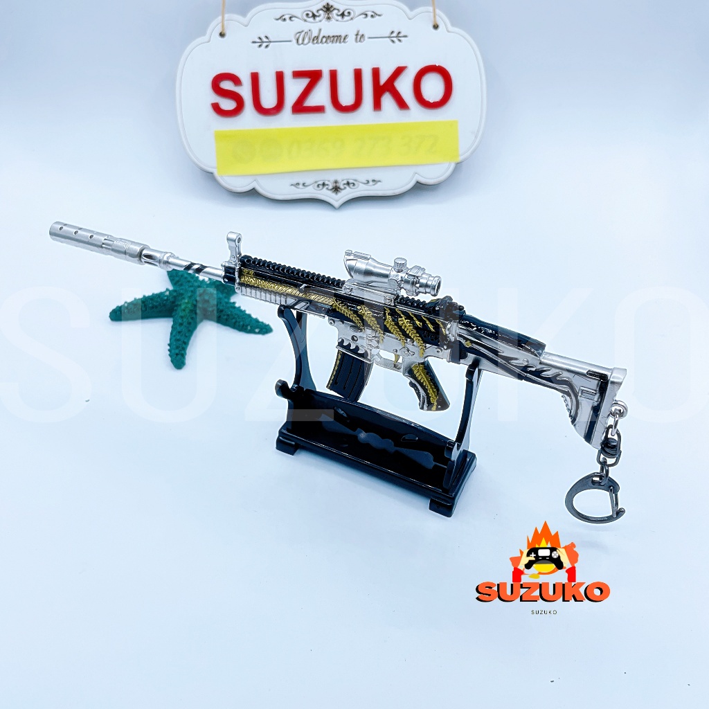 Mô hình kim loại lắp ráp SCAR pubg đồ chơi lắp ghép mini Skin Gold Keel 21cm đồ chơi lắp ghép Tặng kệ đỡ trưng bày