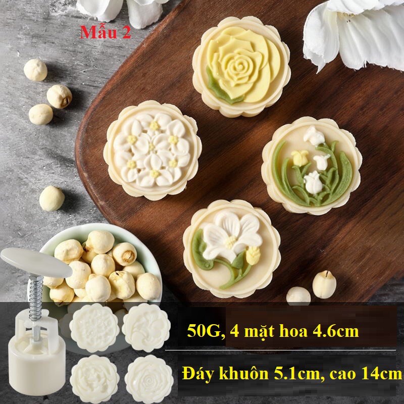 Set 4 khuôn in hình hoa làm bánh trung thu 50g