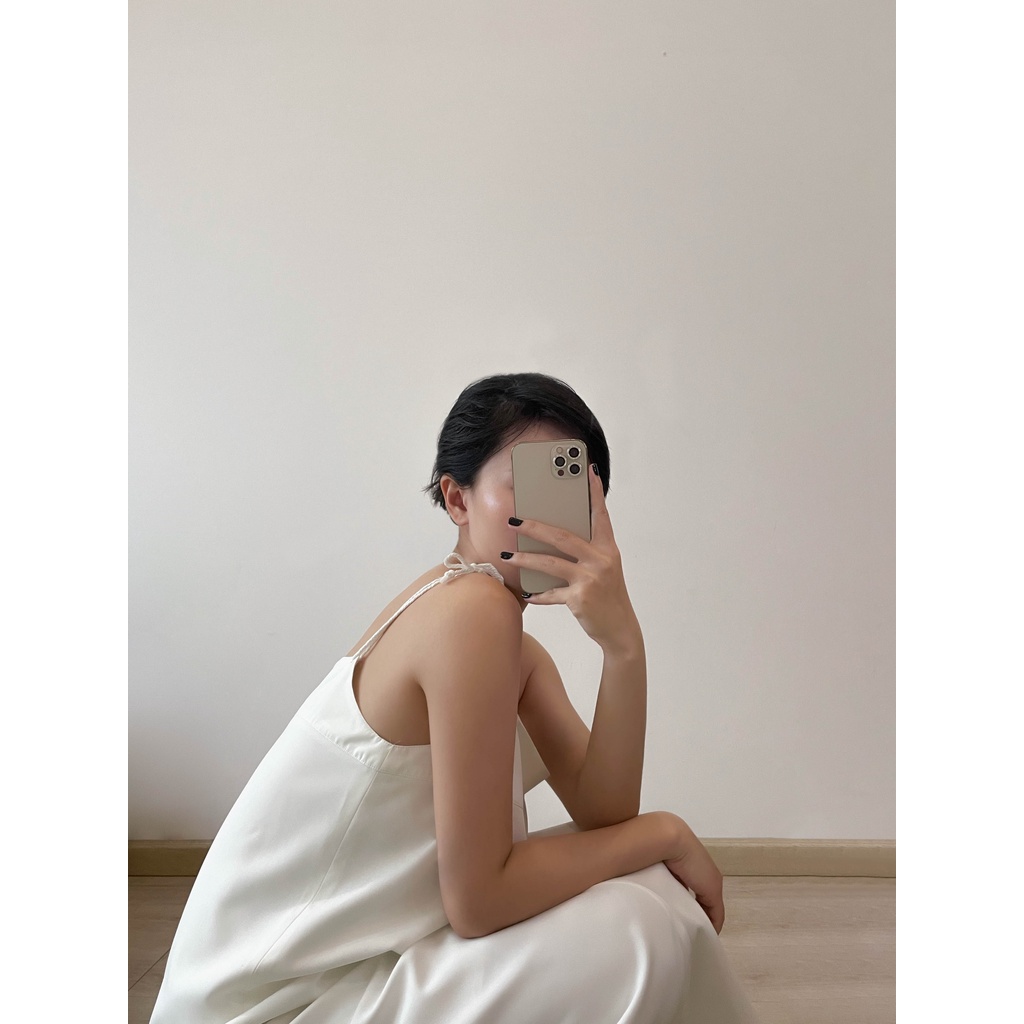 Đầm trắng dài SERENE DRESS  2 dây chất vải dày dặn, đầm trắng suông dài