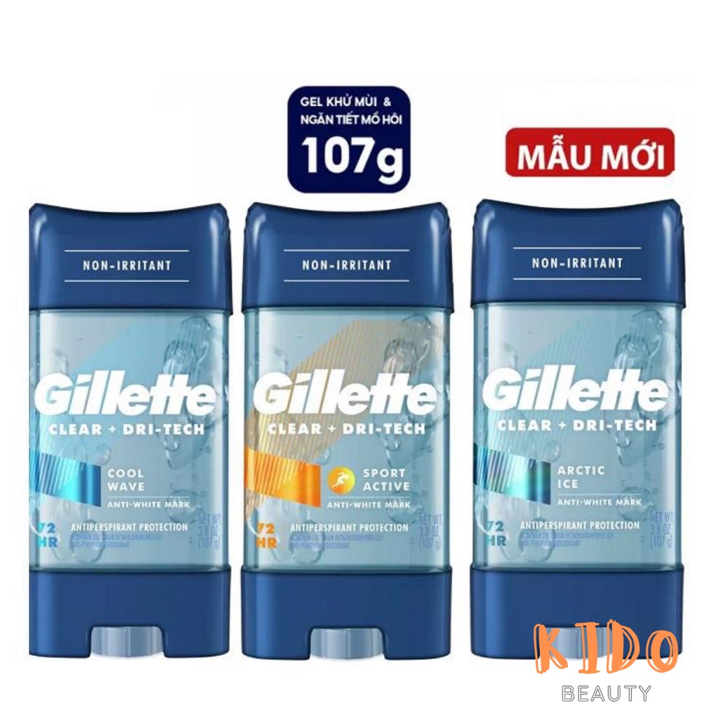 Lăn khử mùi nam Gillette Clear Gel Cool Wave 107g lăn nách nam dạng gel khử mùi 72h Ultimatte Protection/Clear Dri Tech
