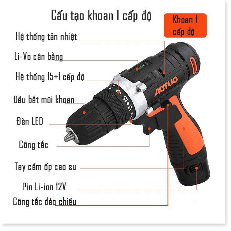 Máy khoan bắt vít không dây 12V – Màu ngẫu nhiên, máy khoan pin loại 1 uy tín chất lượng