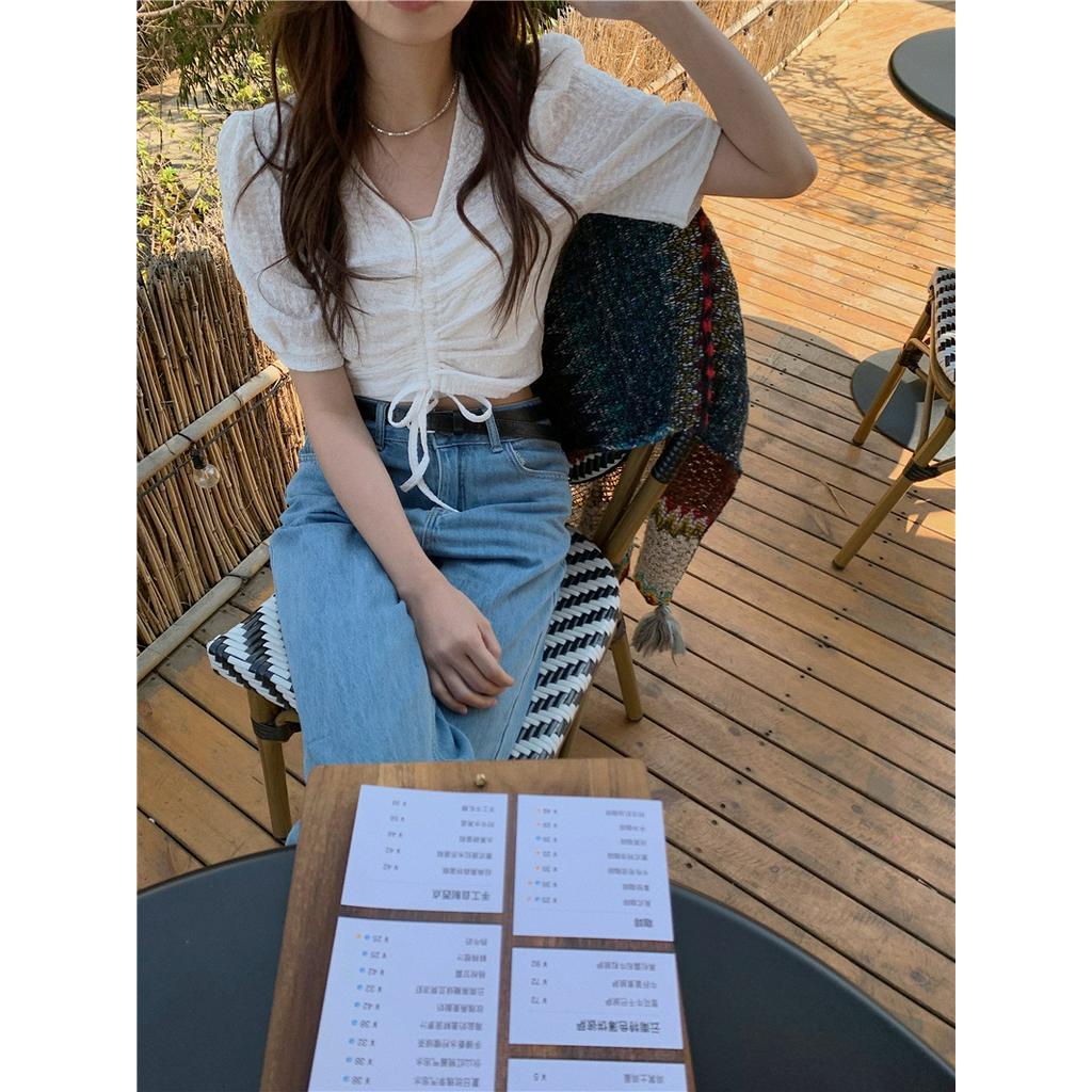 62831 Mùa Hè Dây Rút Áo Pull Ngắn