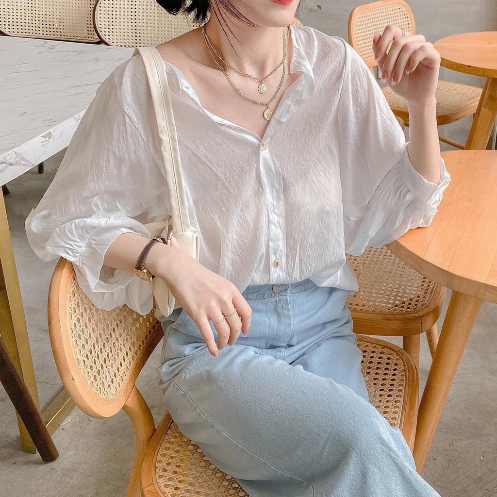 [FREESHIP Áo babydoll cổ tròn tay bồng Ulzzang (hàng QC) - Ảnh thật