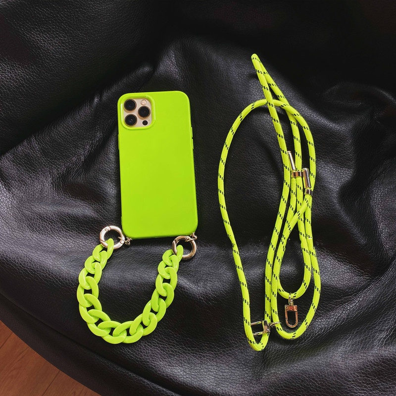 Ốp Điện Thoại Màu Trơn Có Dây Đeo Chéo Cho Iphone 11 12 13 Pro Max 13 MiNi 11 XR X XS Max 7 8 Plus