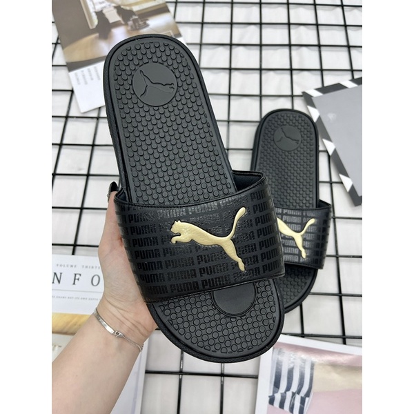 [CHÍNH HÃNG] DÉP PUMA COOL CAT ECHO ĐEN GOLD SLIDE SANDAL - DÉP QUAI NGANG SIÊU ÊM