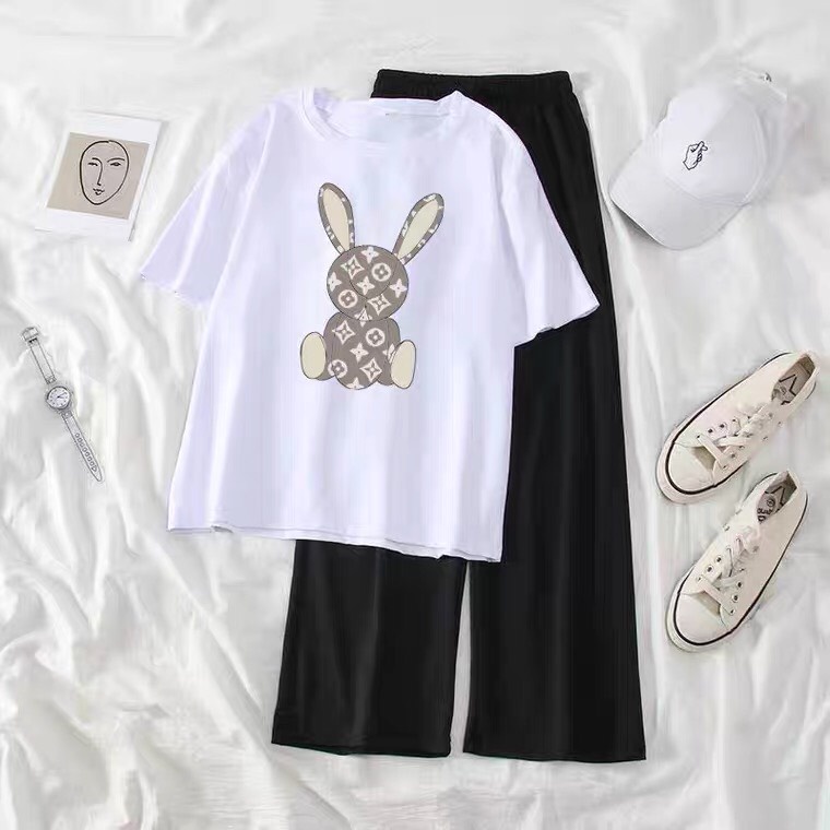 Sét Áo Thỏ hoa + quần suông, Áo thun from rộng, Chất đẹp không xù, quần suông ống rộng, Sét bộ mặc ở nhà - MODY